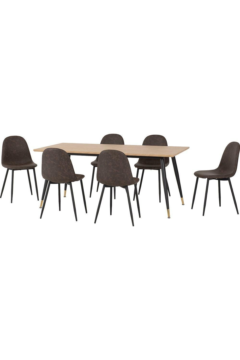 Seconique Hamilton Athens Oak Effect PU 6 Seater Dining Table Set Brown - image 4