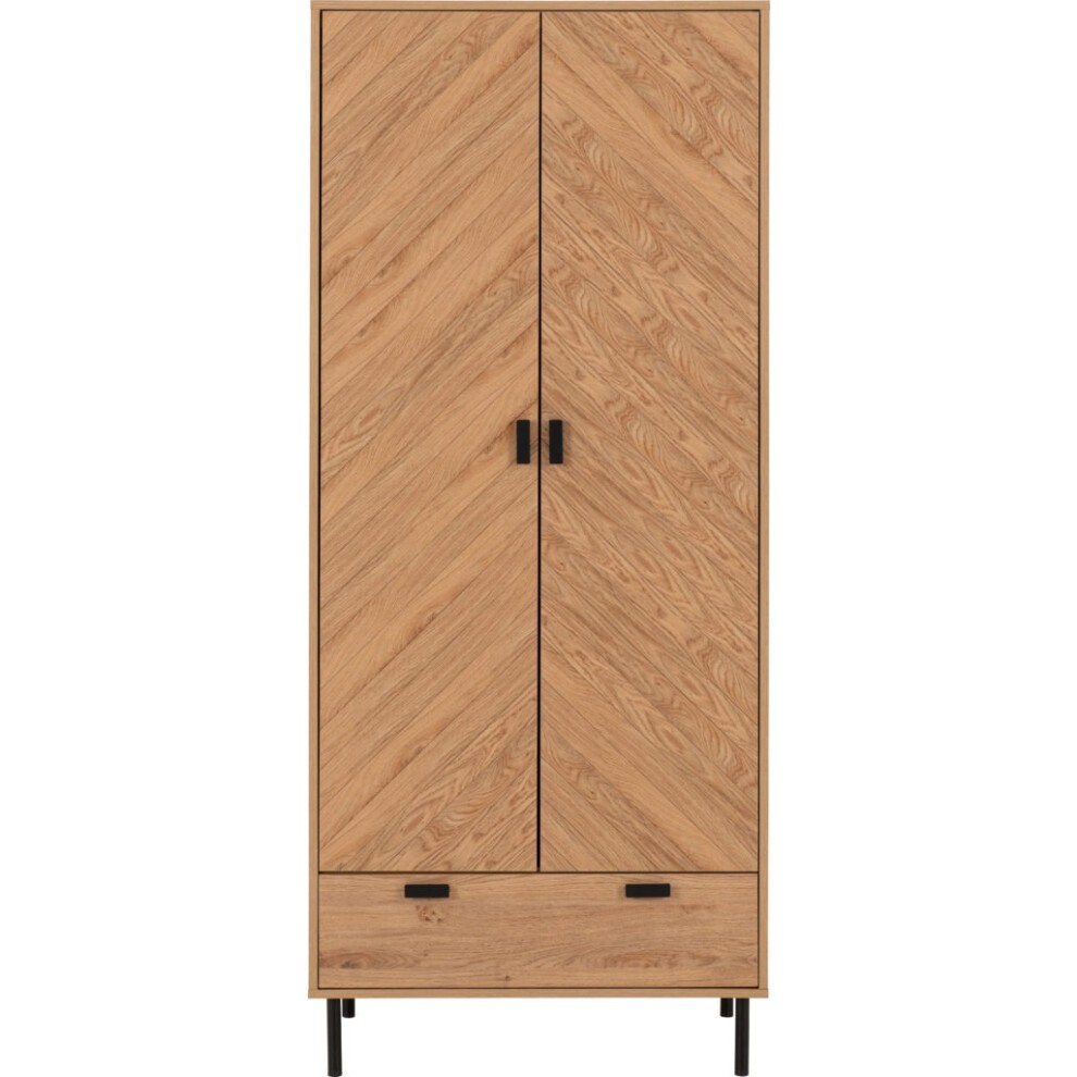 Seconique Leon 2 Door Single Drawer Medium Oak Effect Wardrobe - image 2