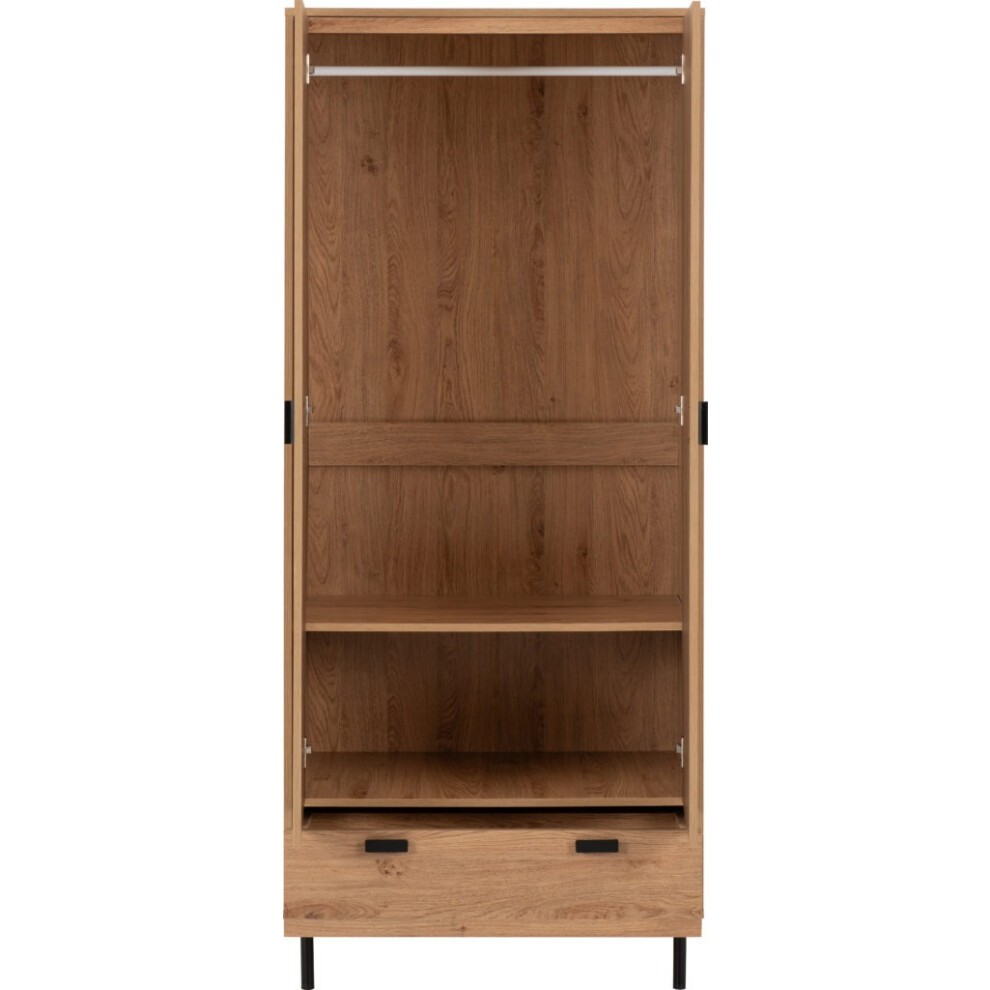 Seconique Leon 2 Door Single Drawer Medium Oak Effect Wardrobe - image 3