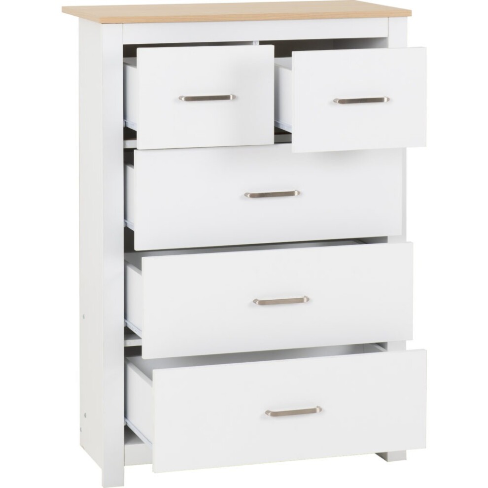 Seconique Portland 5 Drawer White and Oak Effect Chest of Drawers - image 2
