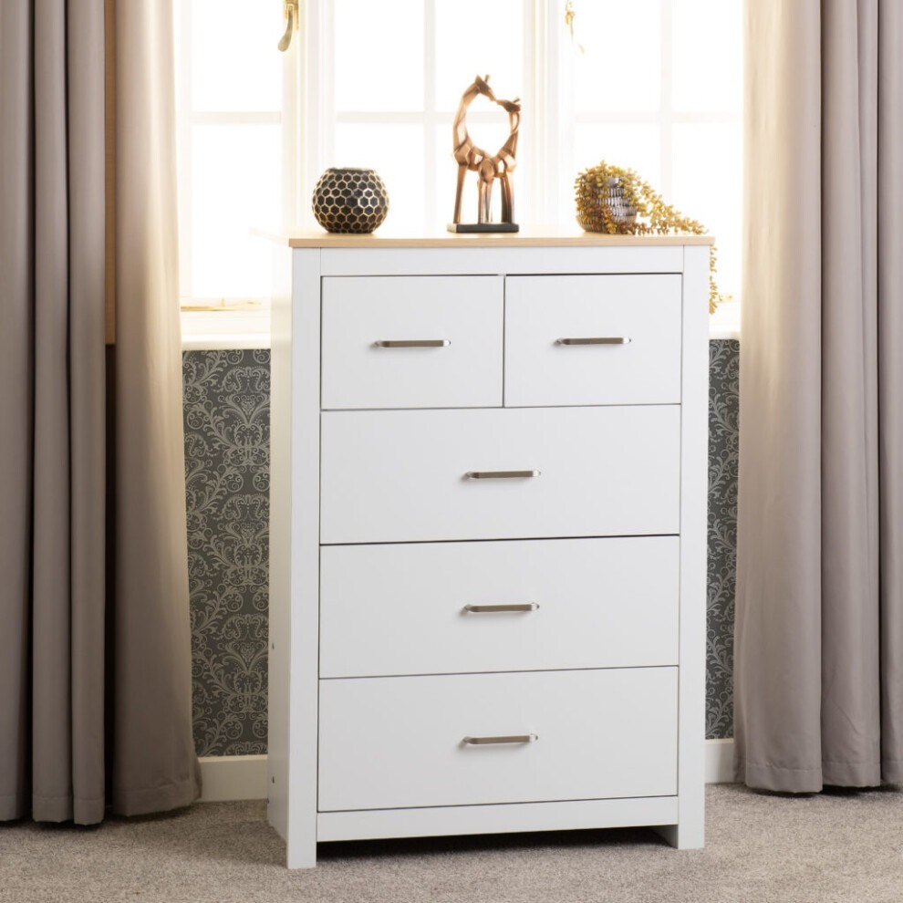 Seconique Portland 5 Drawer White and Oak Effect Chest of Drawers - image 5