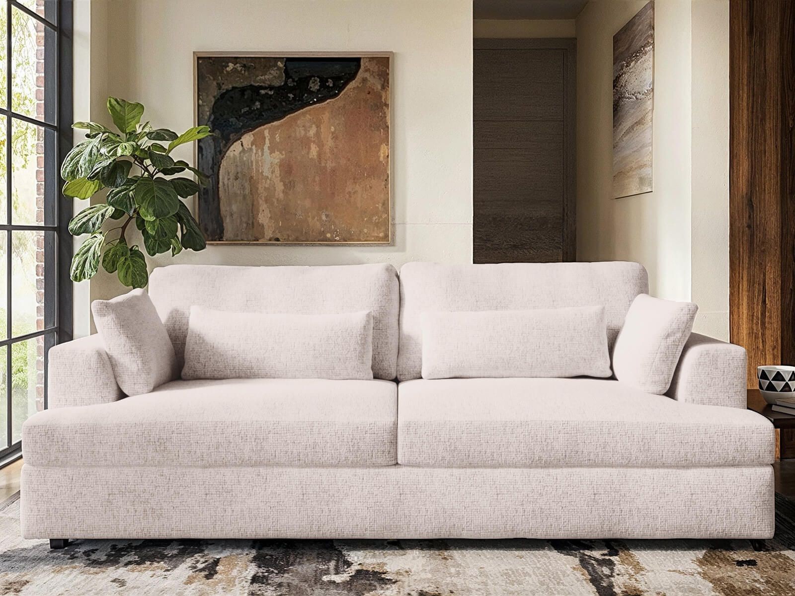 Solace+Co Drew 3 Seater Cream Chenille Sofa - image 2
