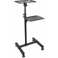 Black StarTech mobile projector and laptop stand with two adjustable shelves and lockable wheels.