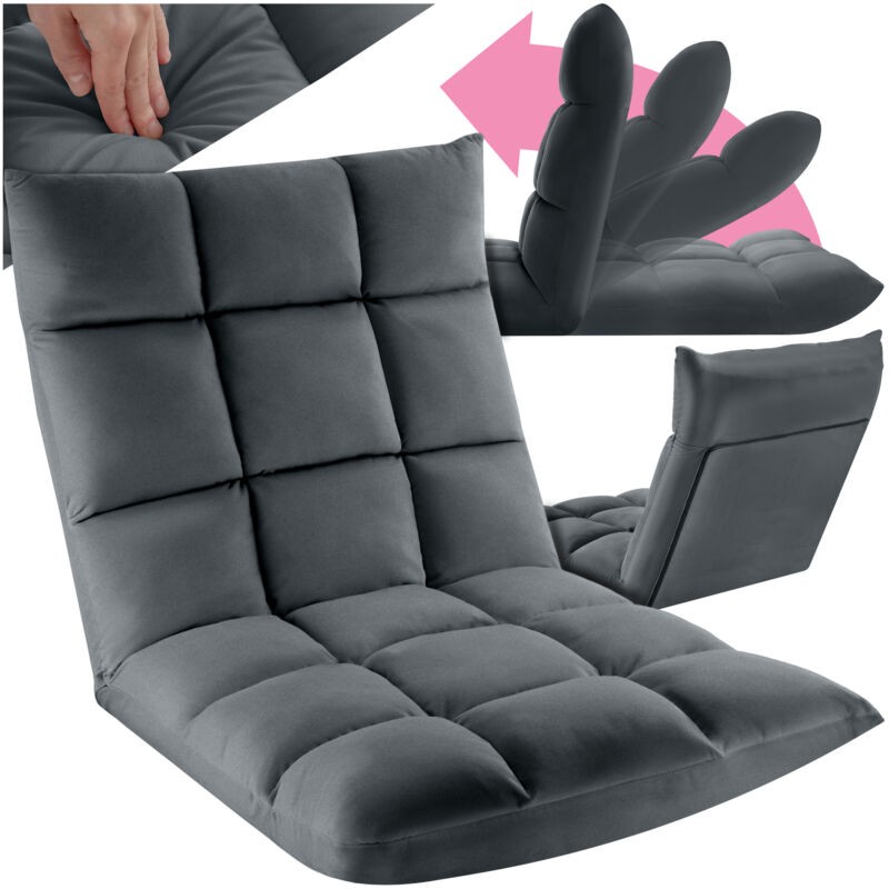 Grey 2-in-1 recliner snooze chair with a soft fabric surface, featuring a tufted design and adjustable backrest for comfort and versatility.