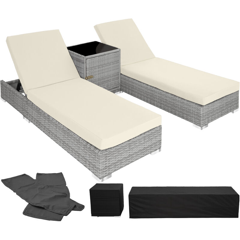 tectake 2 Seater Light Grey Aluminium Frame Adjustable Sun Lounger Set with Rain Cover - image 2