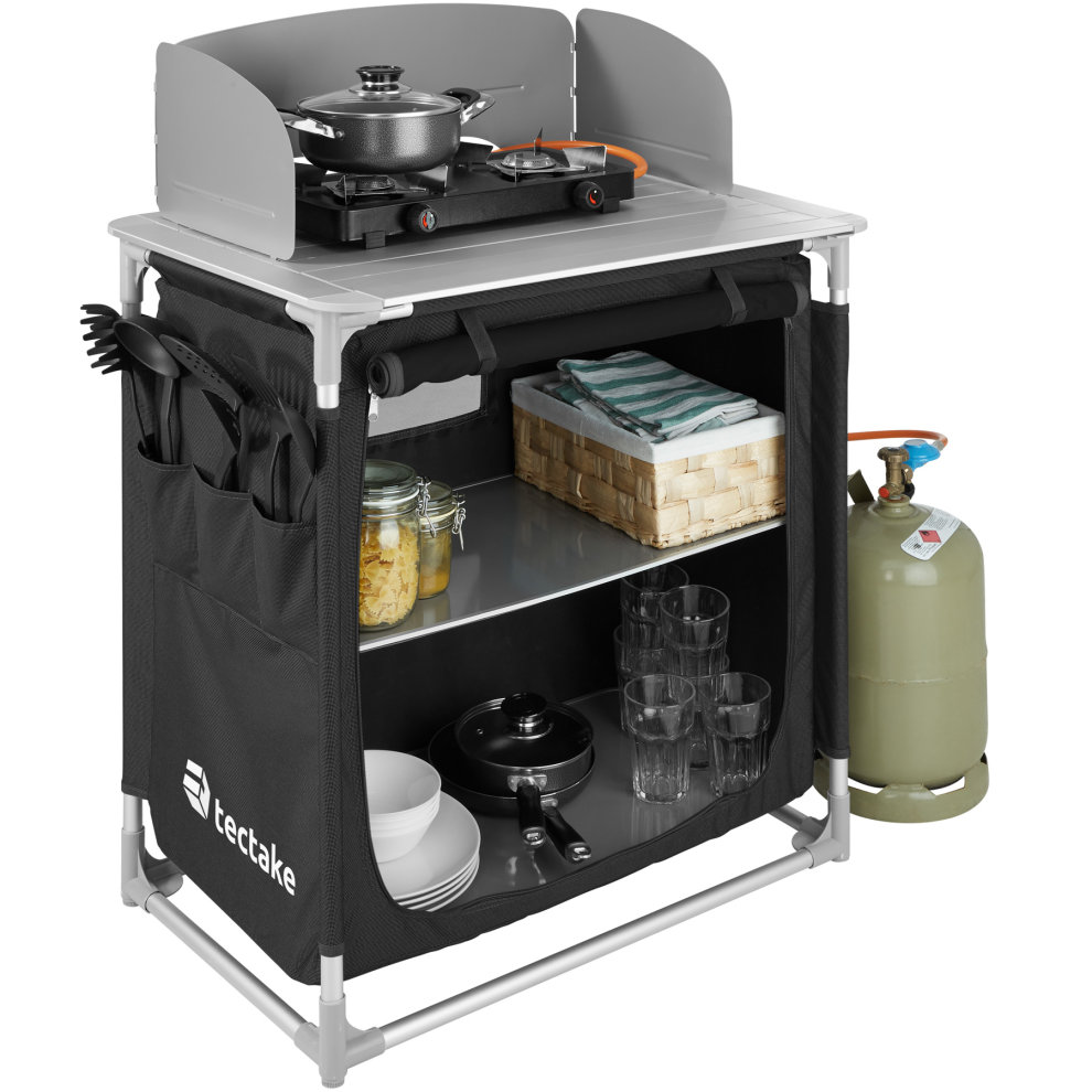 tectake 2 Shelf Black Folding Camping Kitchen Cabinet - image 2