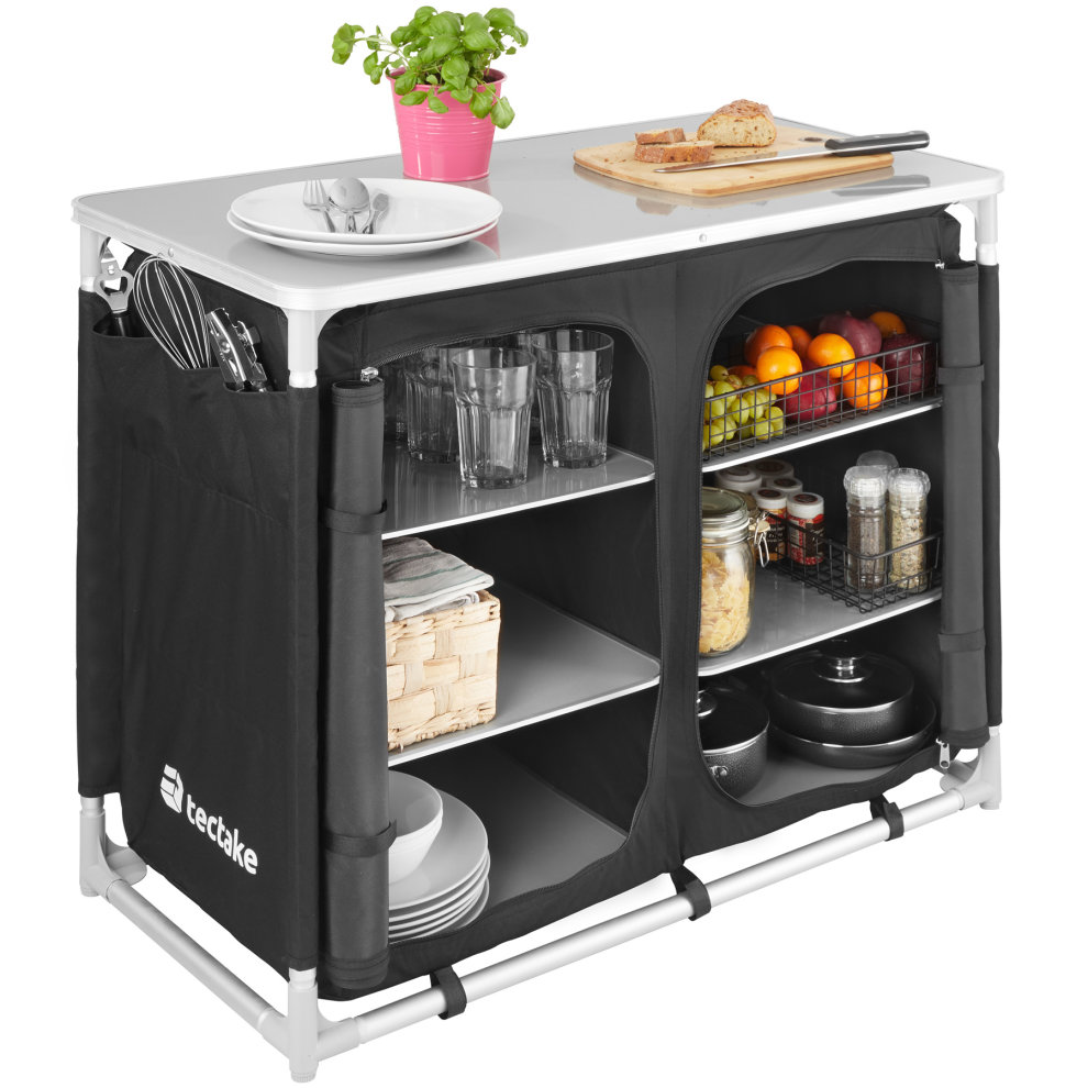tectake 6 Shelf Black Folding Camping Kitchen Cabinet - image 2