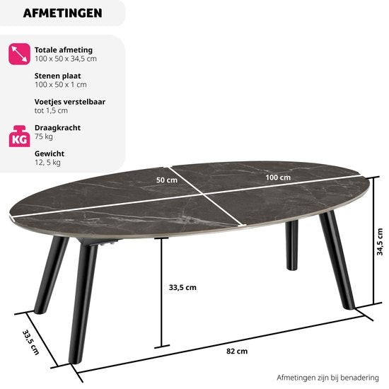 tectake Acerra Black Marble Effect Oval Coffee Table - image 4
