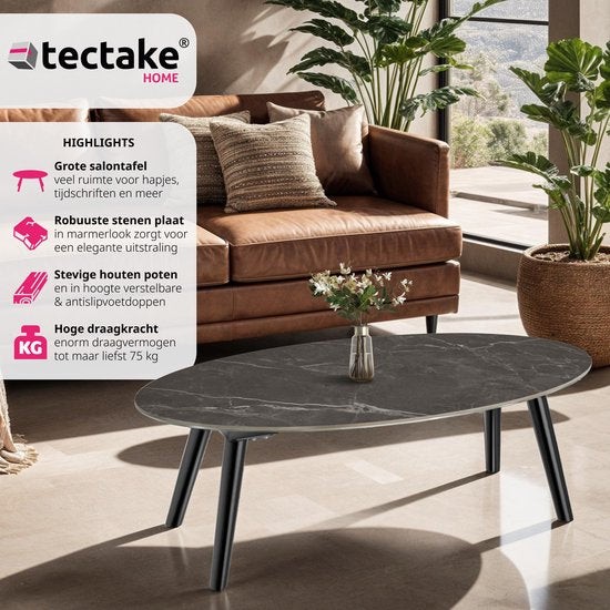 tectake Acerra Black Marble Effect Oval Coffee Table - image 5