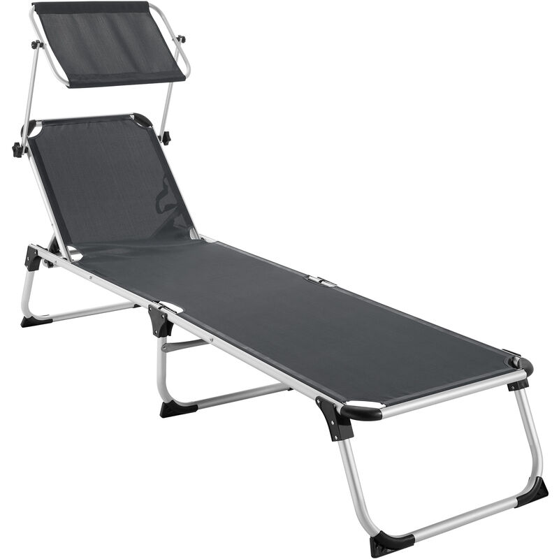 tectake Aurelie Grey 6 Position Folding Sun Lounger with Sunshade - image 2
