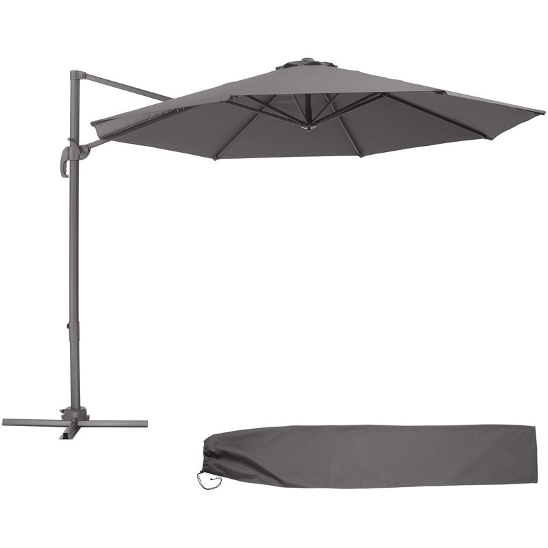 tectake Daria Light Grey Cantilever Parasol with Foot Pedal and Cover 3m - image 2