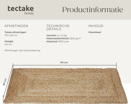 tectake Glim Boho Jute Rug 110 x 60cm - image 3