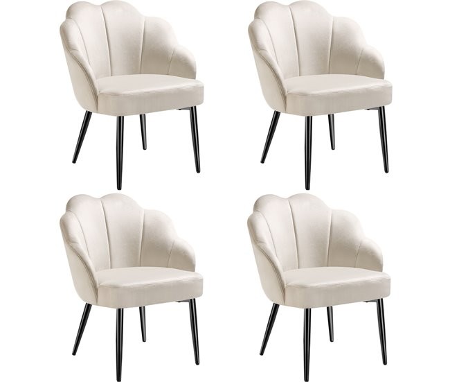 Cream velvet accent chair with a padded, extra-wide shell-shaped backrest and sleek black legs, designed for comfort and style.