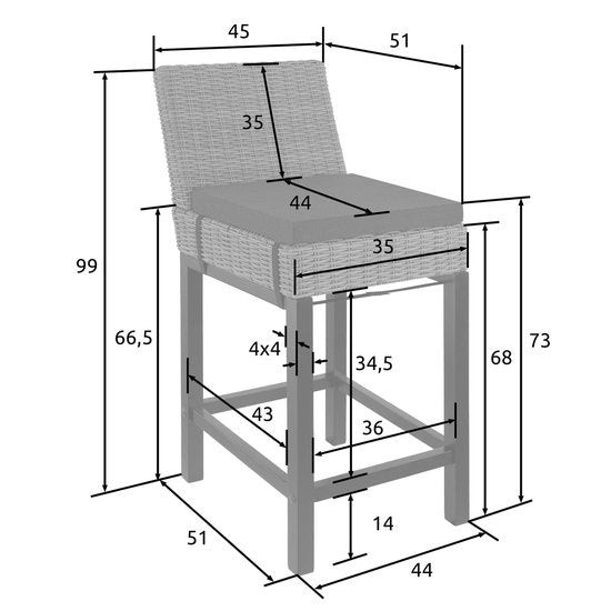 tectake Latina Grey Rattan Bar Stool - image 3