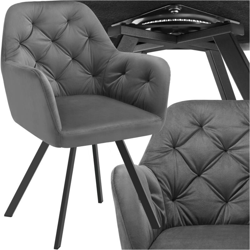Stylish anthracite armchair with a tufted design, featuring a soft fabric seat and black metal legs, ideal for modern interiors.
