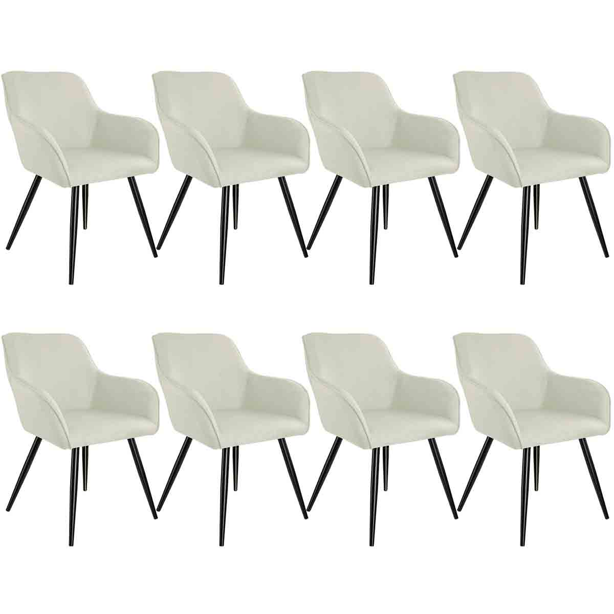 Set of eight cream-colored Tectake Accent Chairs with armrests, featuring a modern design and sturdy black legs.