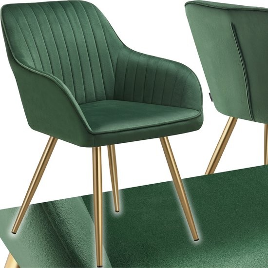 tectake Marilyn Dark Green and Gold Quilted Velvet Dining Chair - image 2