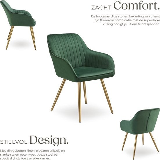 tectake Marilyn Dark Green and Gold Quilted Velvet Dining Chair - image 5