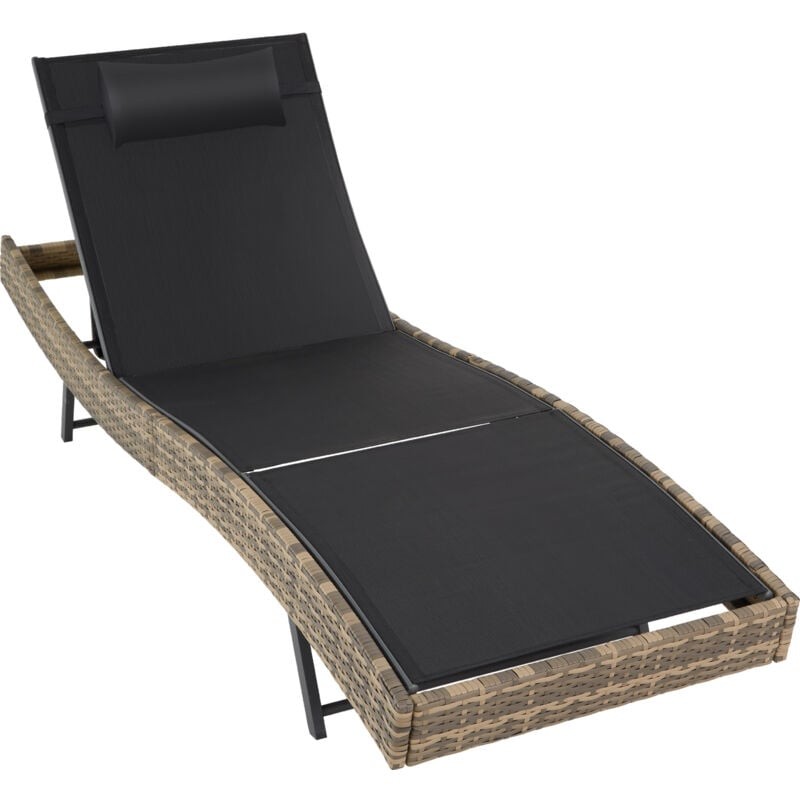 Durable brown sun lounger with a UV-resistant design, featuring a six-position adjustable backrest and a cushioned headrest for comfort.