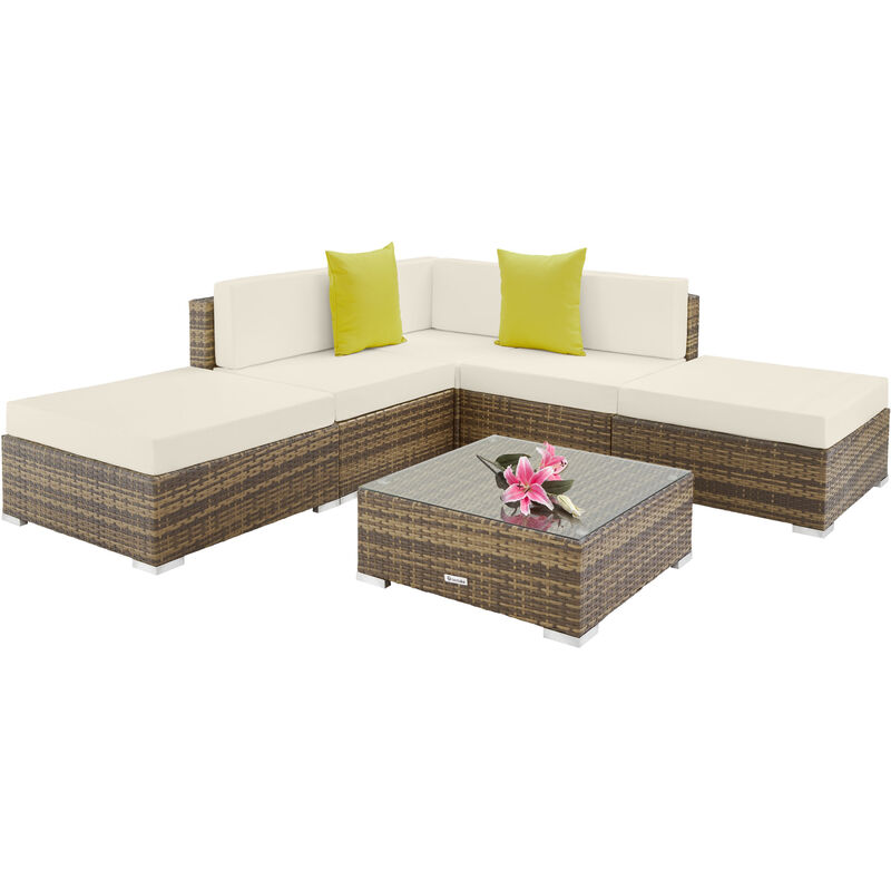 tectake Paris 4 Seater Natural and White Modular Corner Garden Furniture Set with Cushions - image 2