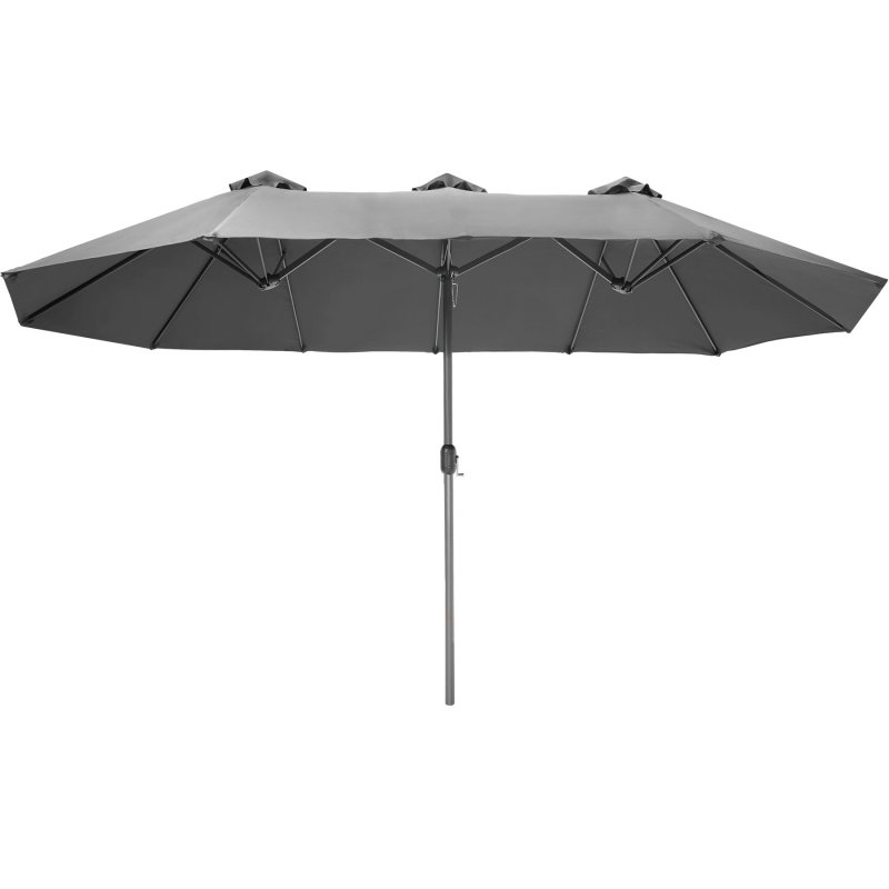 Extra wide grey parasol measuring 460x270cm, height-adjustable with a sturdy metal pole and multiple ribs for support, designed for outdoor use.