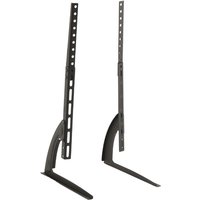Black TTAP UNIV1 universal TV stand with adjustable metal legs, fits 20"-70" TVs, sleek and minimalist design.