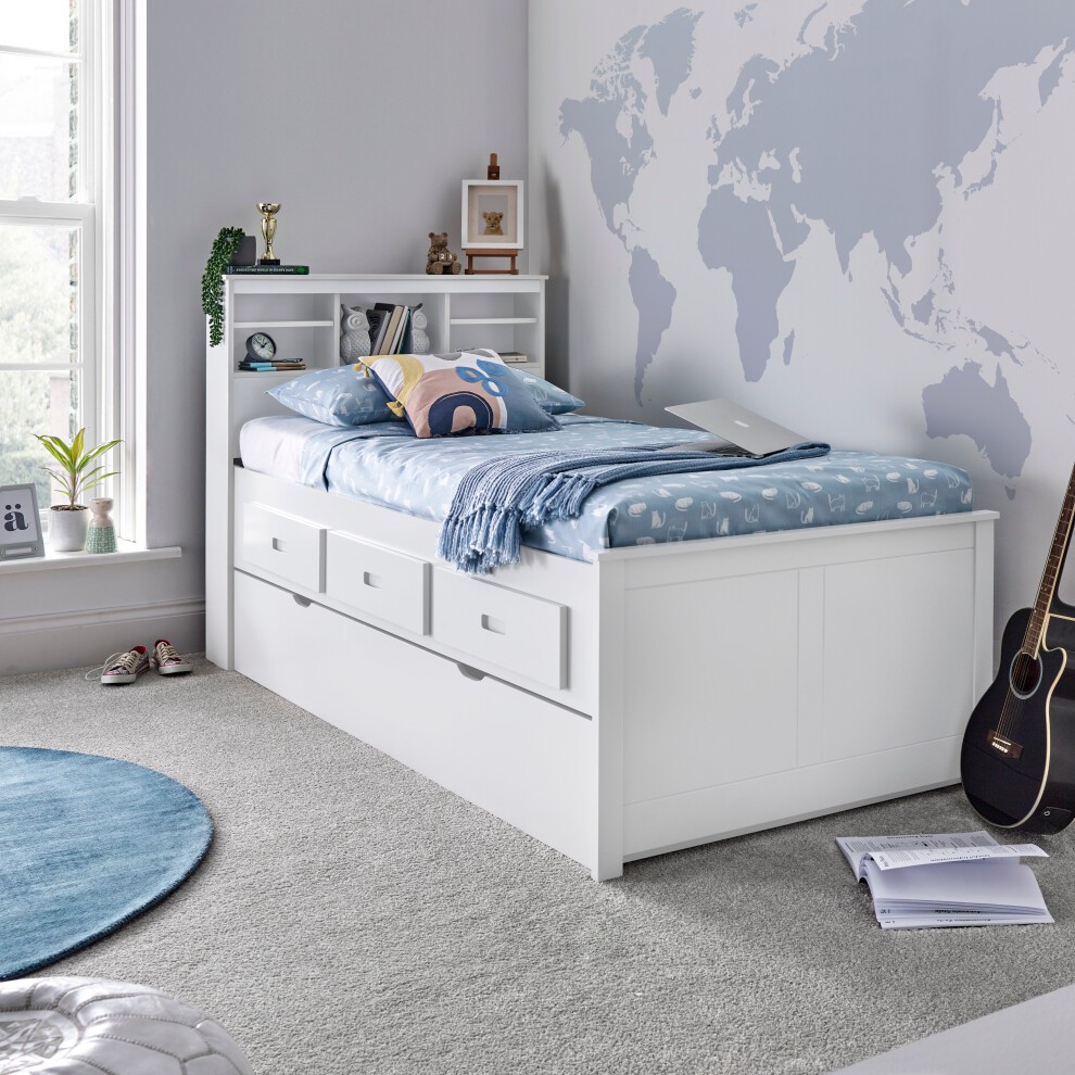 Veera White 3 Drawer Guest Bed with Spring Mattress - image 3