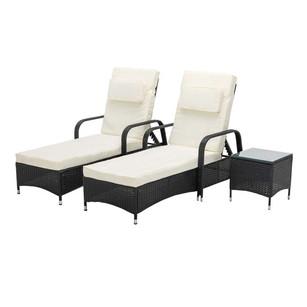 Venice Rattan Black 3 Piece Reclining Sun Lounger and Table Set - image 4