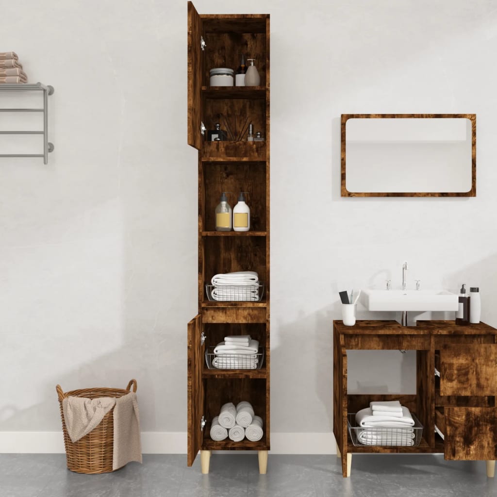 vidaXL 2 Door 2 Shelf Smoked Oak Wooden Bathroom Cabinet - image 3
