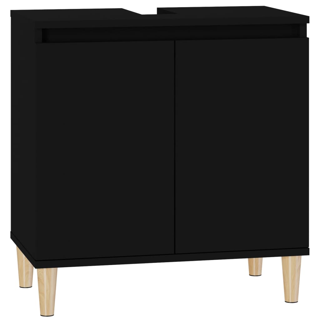 vidaXL 2 Door Black Bathroom Sink Cabinet with Wooden Feet - image 2