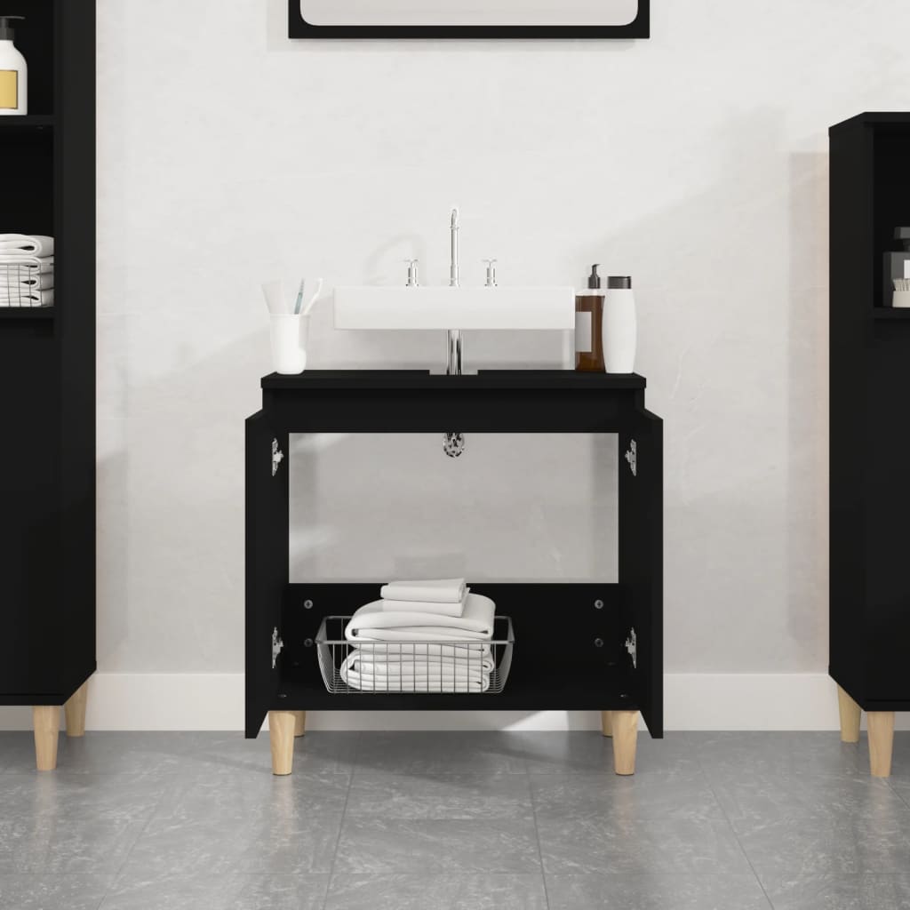 vidaXL 2 Door Black Bathroom Sink Cabinet with Wooden Feet - image 3
