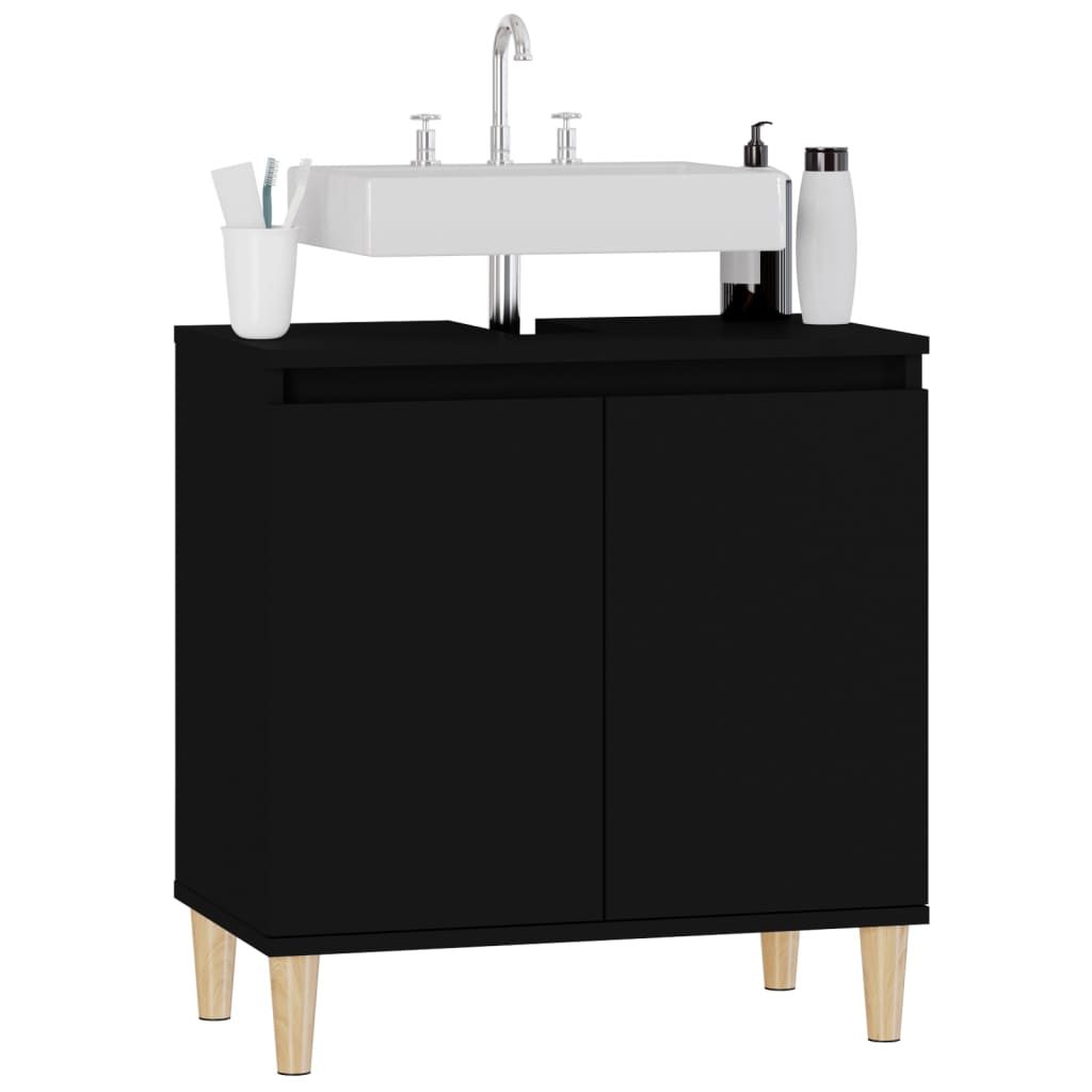 vidaXL 2 Door Black Bathroom Sink Cabinet with Wooden Feet - image 4