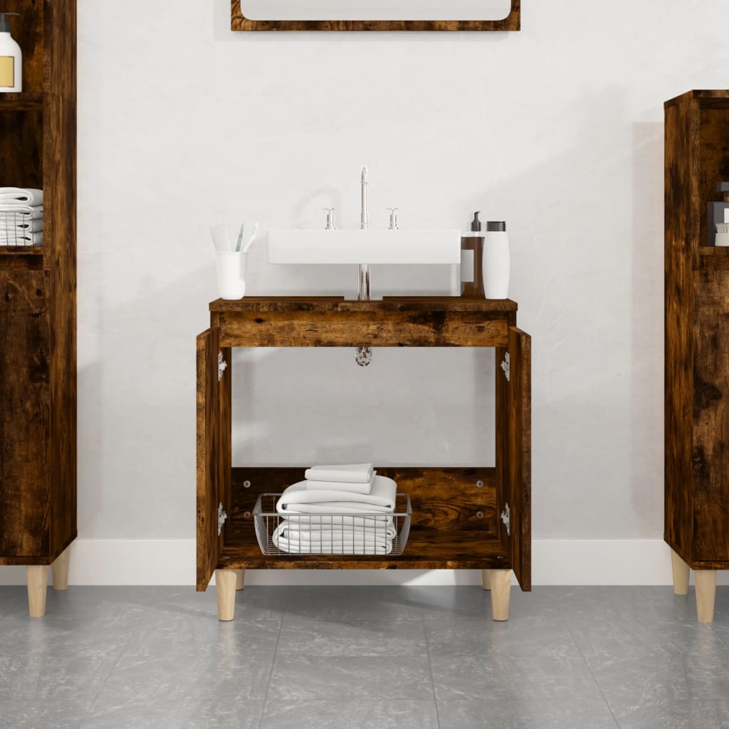 vidaXL 2 Door Smoked Oak Freestanding Under Sink Cabinet - image 3