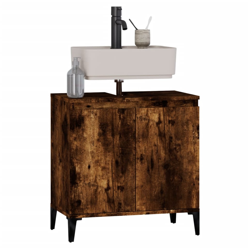 vidaXL 2 Door Wood Smoked Oak Washbasin Cabinet - image 4