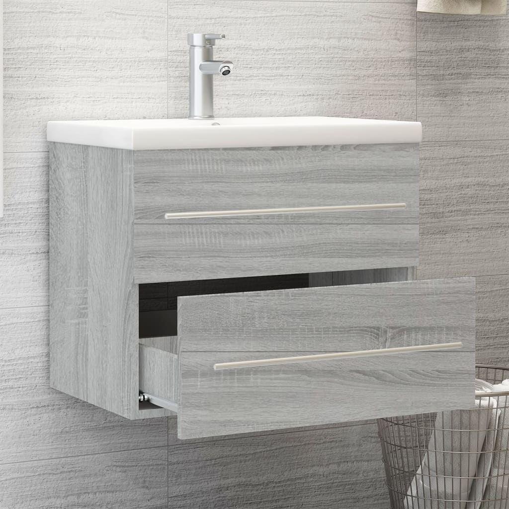 vidaXL 2 Drawer Grey Washbasin Cabinet with Built-In Sink - image 3