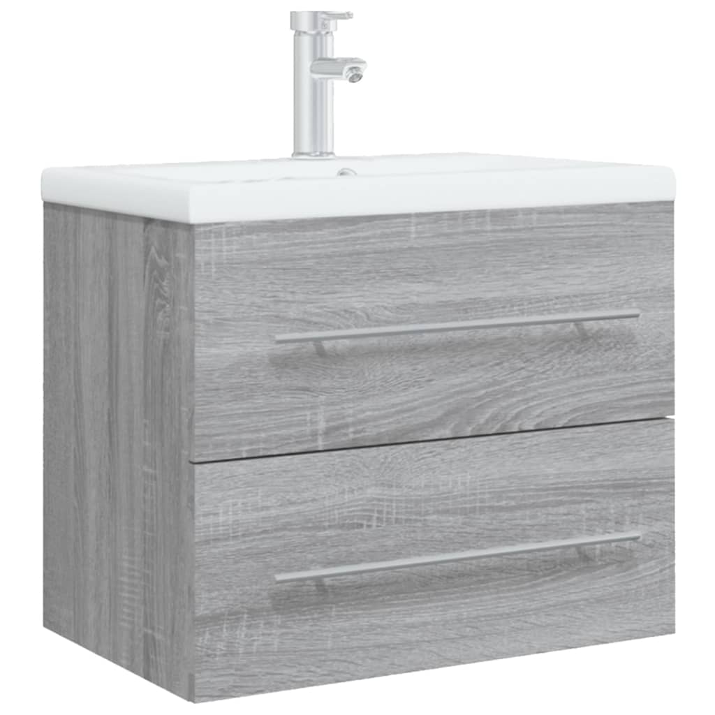 vidaXL 2 Drawer Grey Washbasin Cabinet with Built-In Sink - image 4
