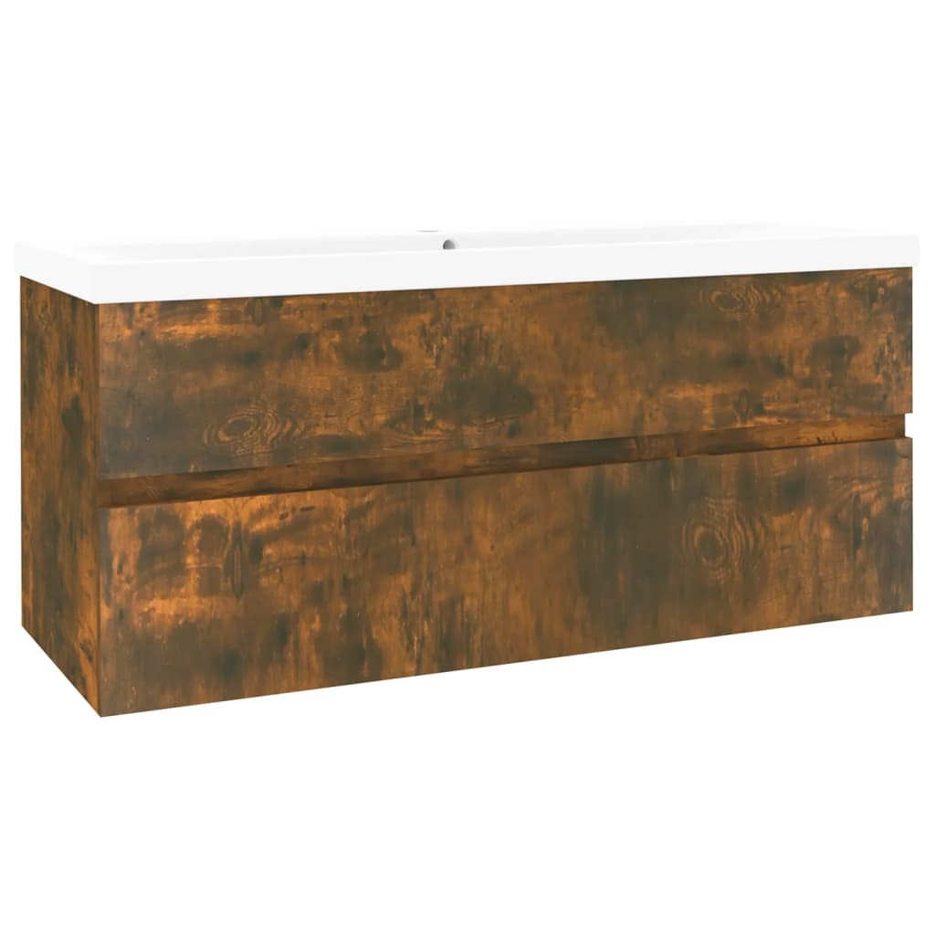 vidaXL 2 Drawer Smoked Oak and White Sink Cabinet with Basin - image 4