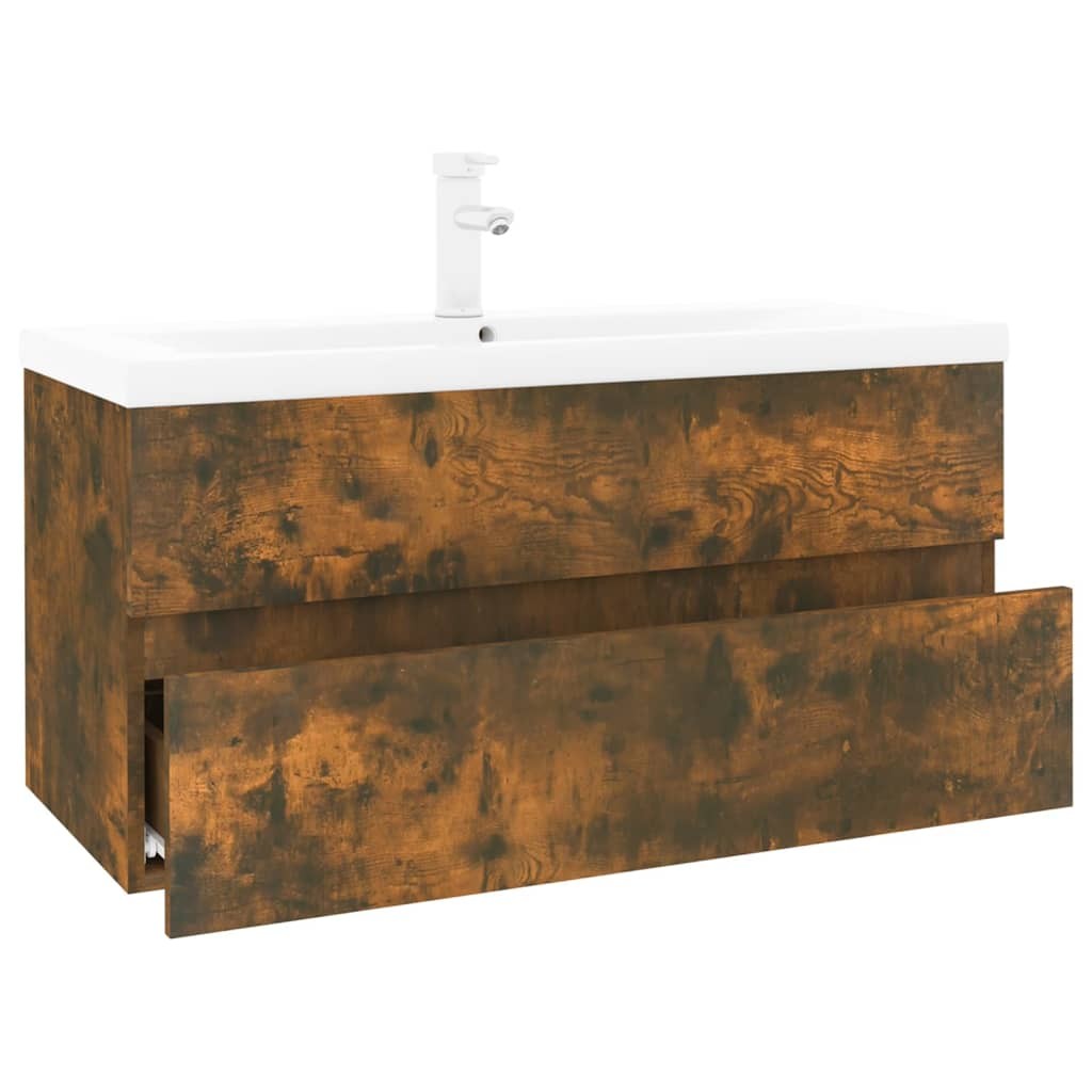 vidaXL 2 Drawer Smoked Oak Sink Cabinet with Built in Basin - image 2