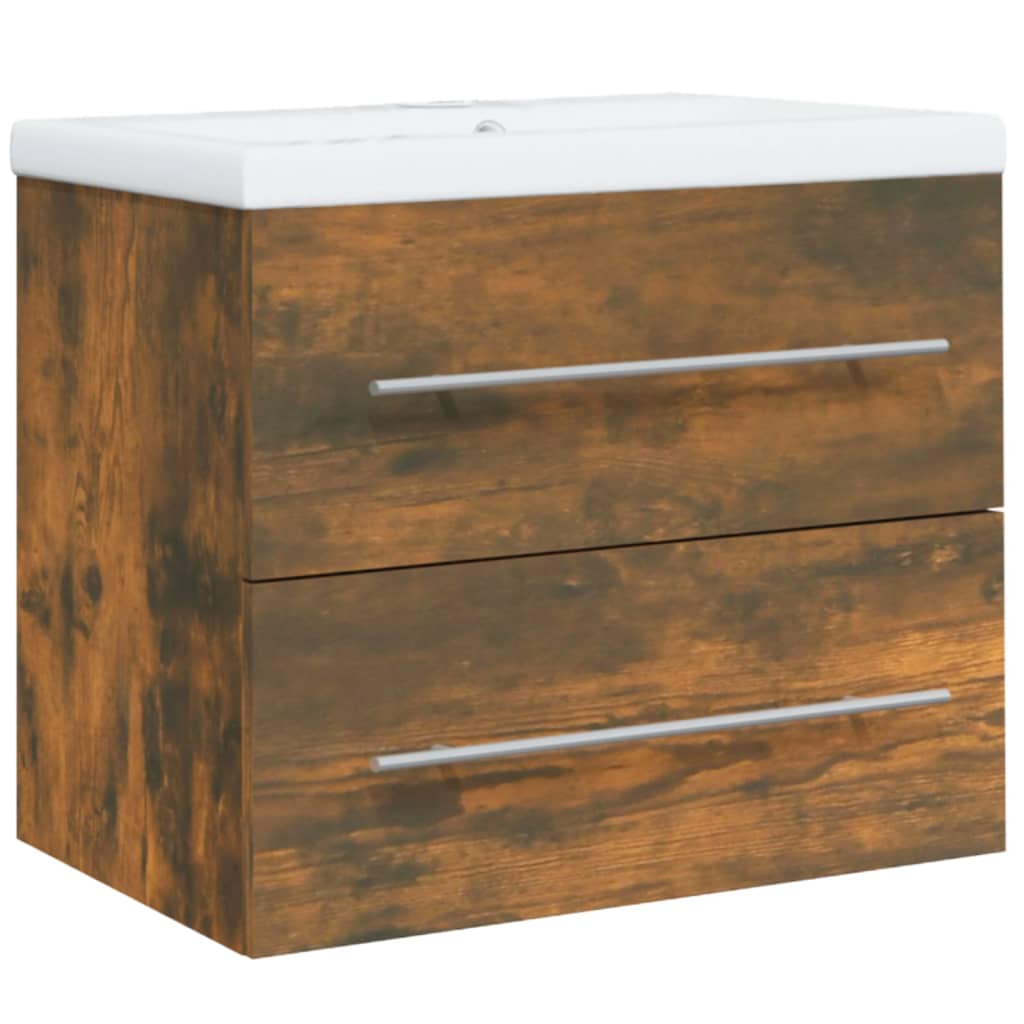 vidaXL 2 Drawer Smoked Oak Washbasin Cabinet with Built-In Sink - image 2