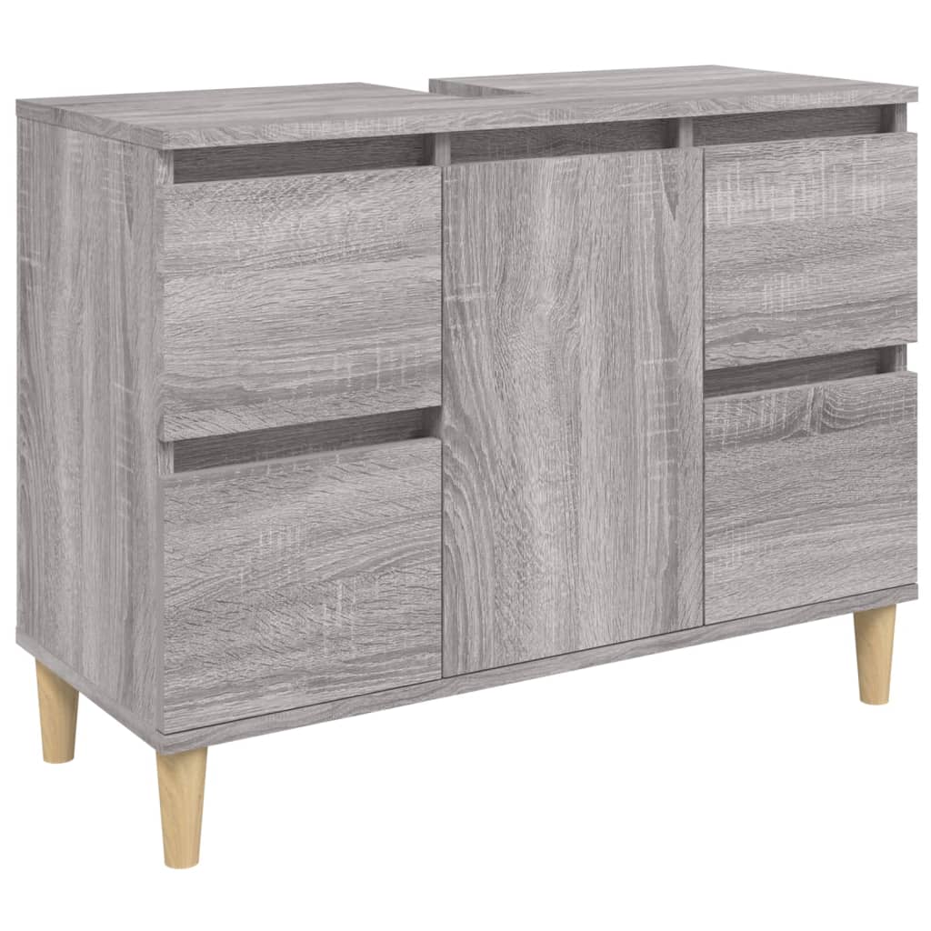 vidaXL Single Door 4 Drawer Grey Sonoma Freestanding Under Sink Bathroom Cabinet - image 2