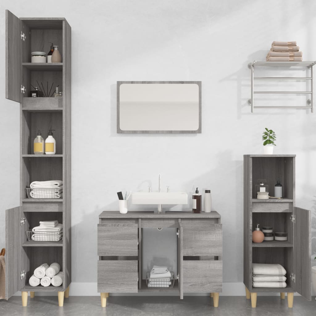 vidaXL Single Door 4 Drawer Grey Sonoma Freestanding Under Sink Bathroom Cabinet - image 3