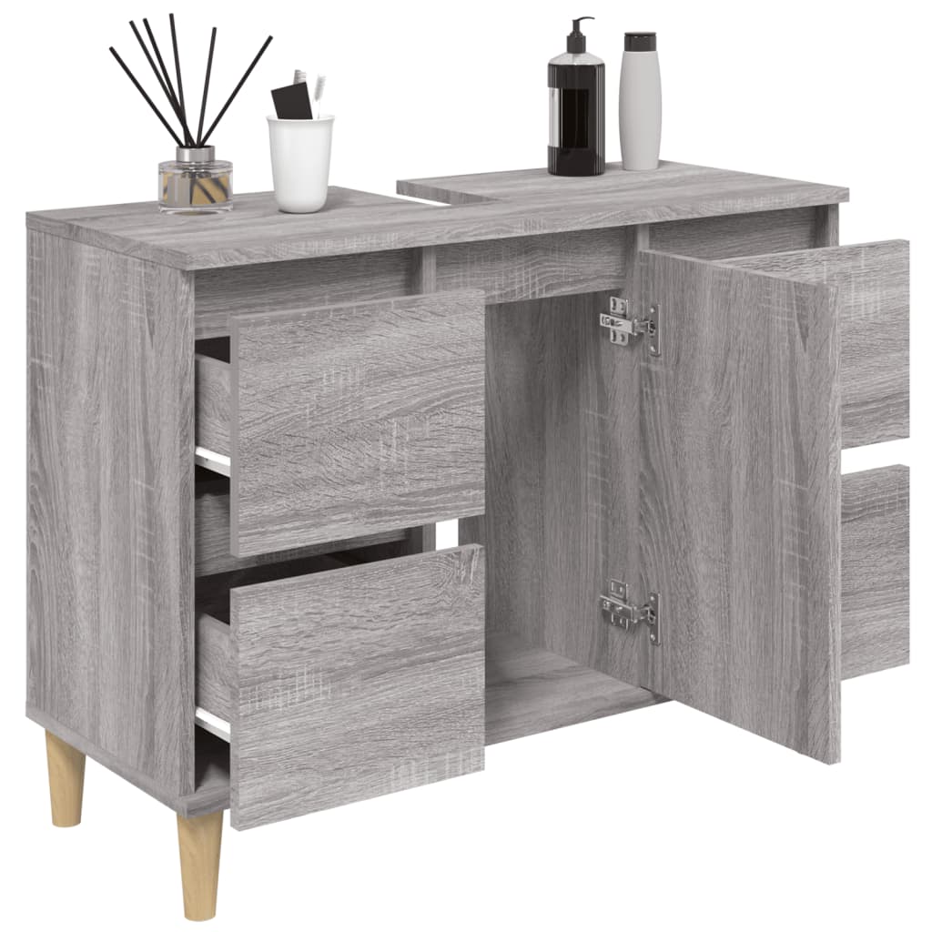 vidaXL Single Door 4 Drawer Grey Sonoma Freestanding Under Sink Bathroom Cabinet - image 4