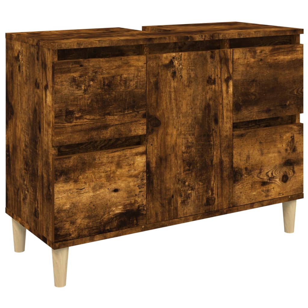 vidaXL Single Door 4 Drawer Smoked Oak Washbasin Cabinet - image 2