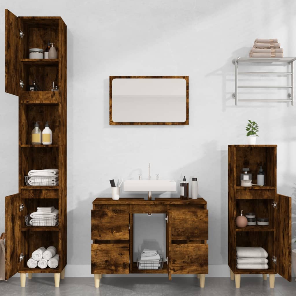 vidaXL Single Door 4 Drawer Smoked Oak Washbasin Cabinet - image 3