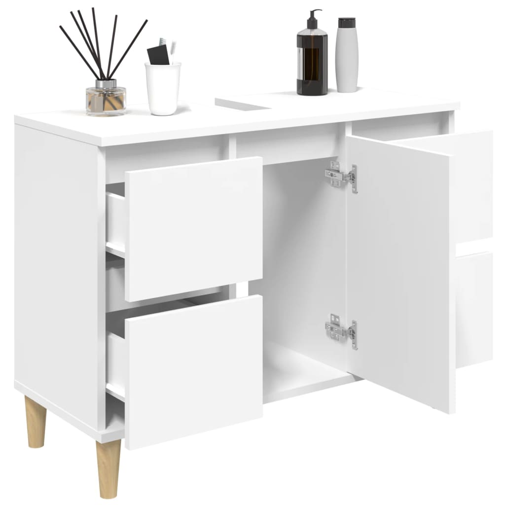 vidaXL Single Door 4 Drawer White Washbasin Cabinet - image 4