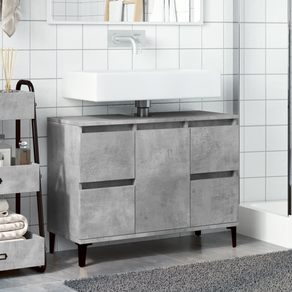 vidaXL Single Door 4 Drawers Concrete Grey Bathroom Sink Cabinet - image 3