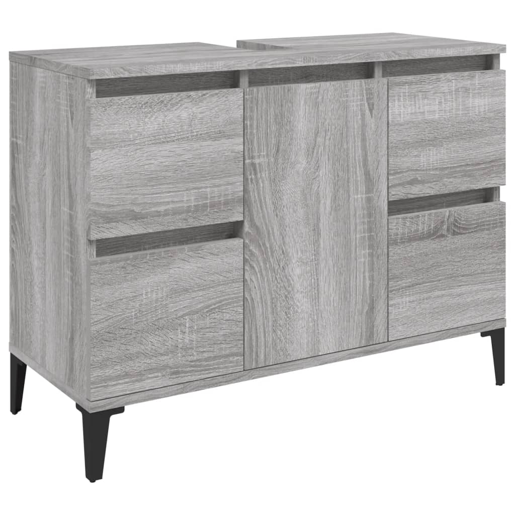 vidaXL Single Door 4 Drawers Grey Sonoma Bathroom Sink Cabinet - image 2