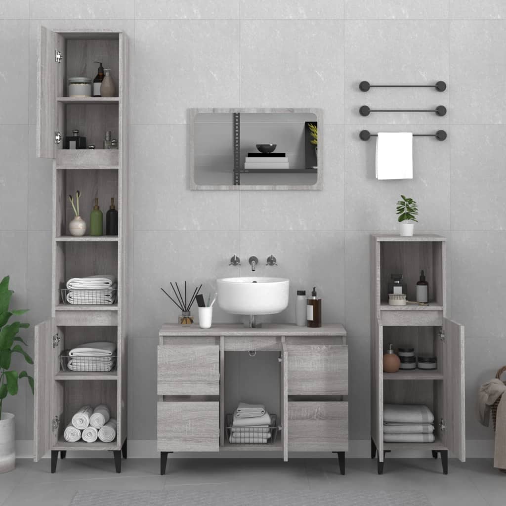 vidaXL Single Door 4 Drawers Grey Sonoma Bathroom Sink Cabinet - image 3