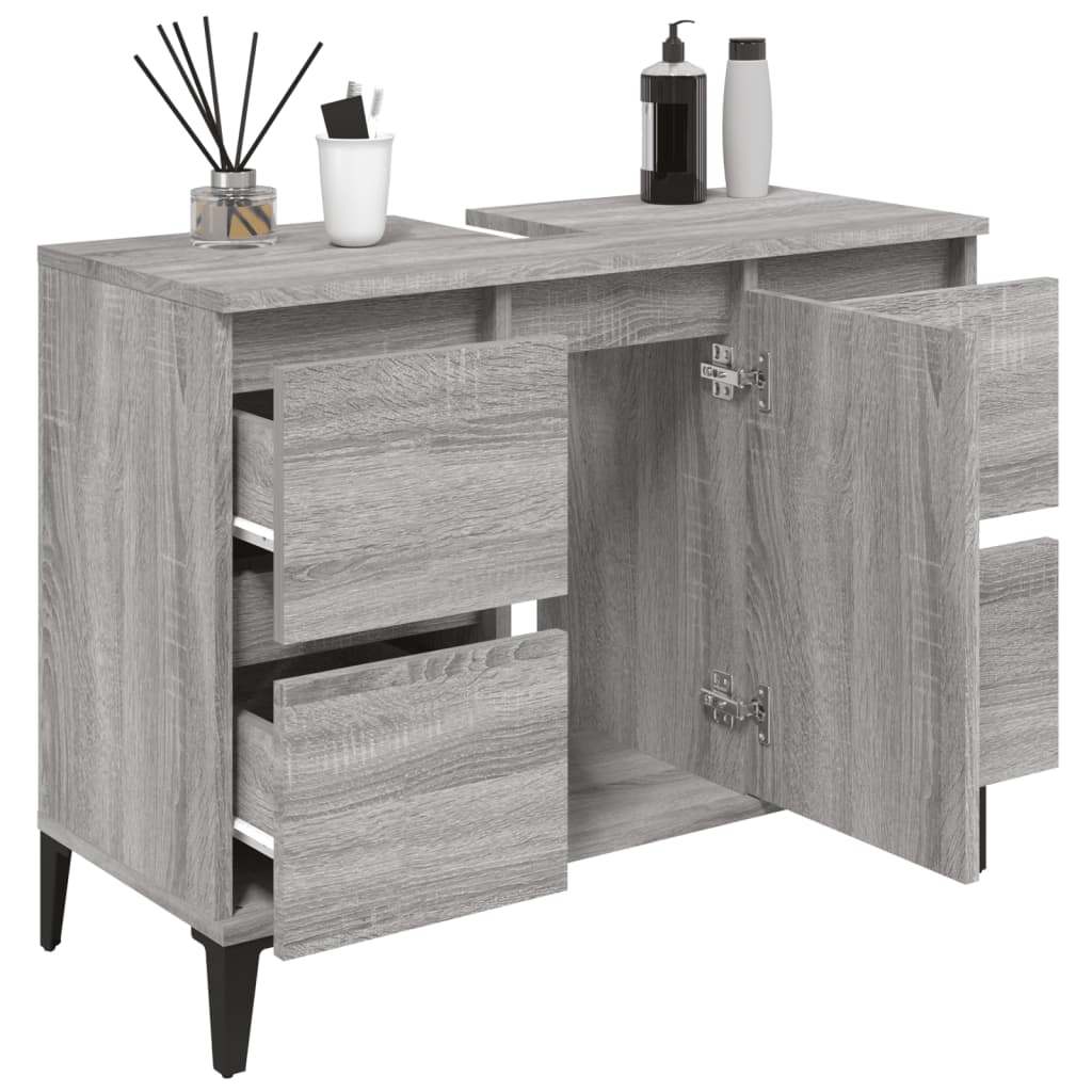 vidaXL Single Door 4 Drawers Grey Sonoma Bathroom Sink Cabinet - image 4
