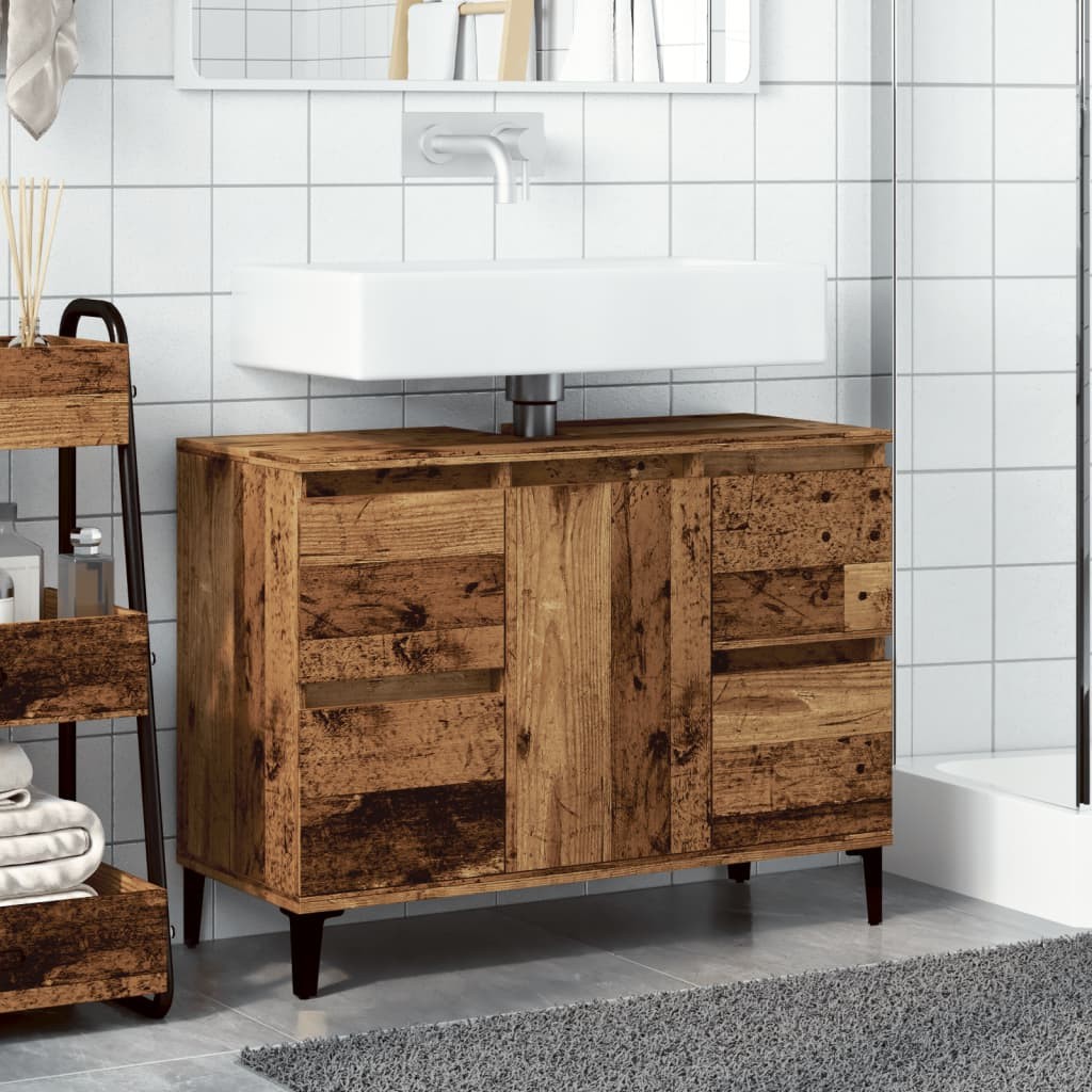 vidaXL Single Door 4 Drawers Old Wood Bathroom Sink Cabinet - image 3